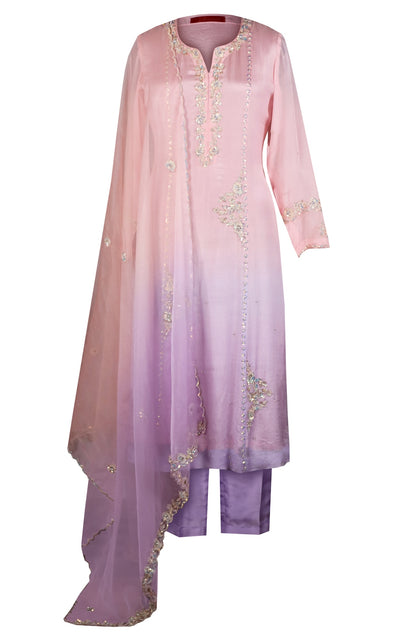 Ombré Chiffon Suit With Sequins Embroidery
