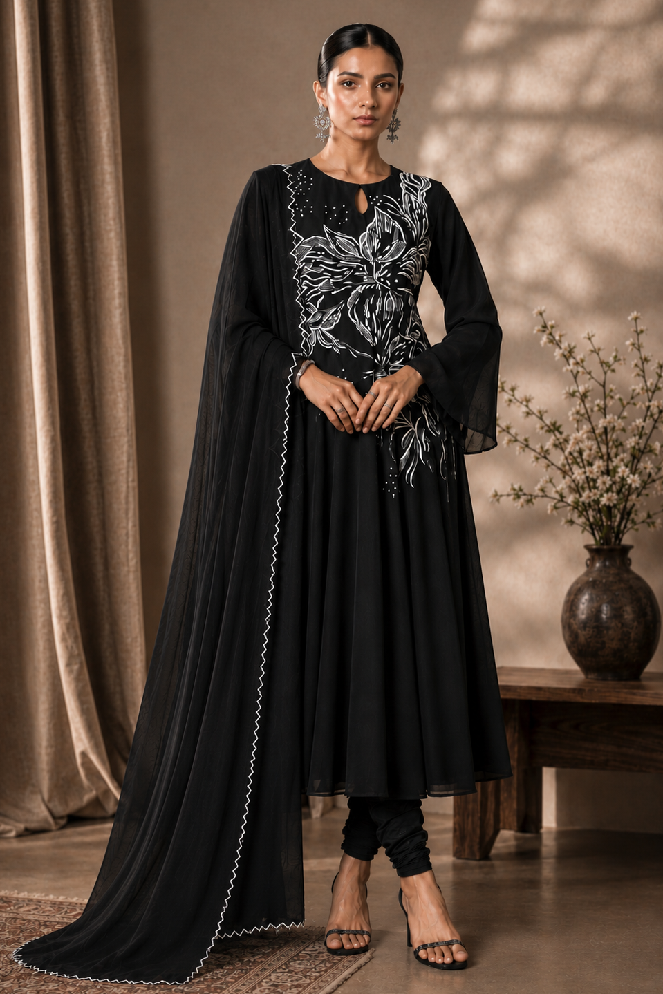 Lilies Georgette Anarkali - BLACK