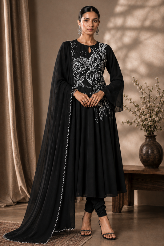 Lilies Georgette Anarkali - BLACK