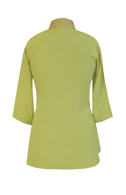 Multicoloured Embroidery Crepe Top - LIME GREEN