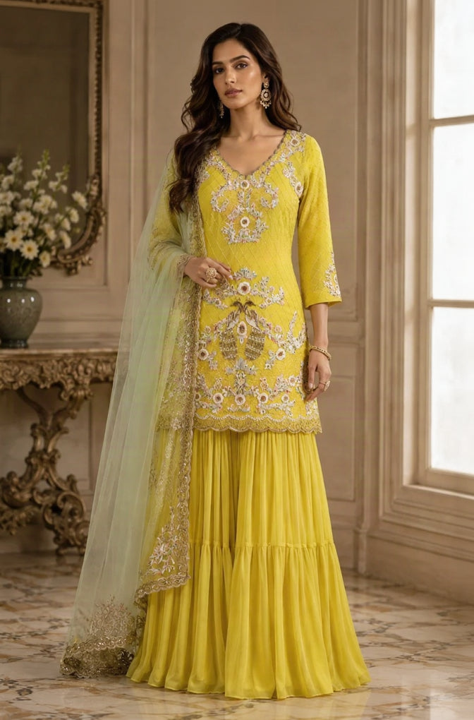 Lime Yellow Sharara Suit