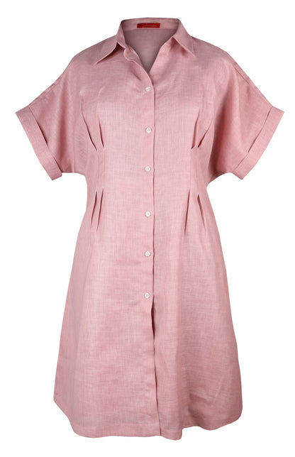 Linen Midi Dress with Waist Pleats