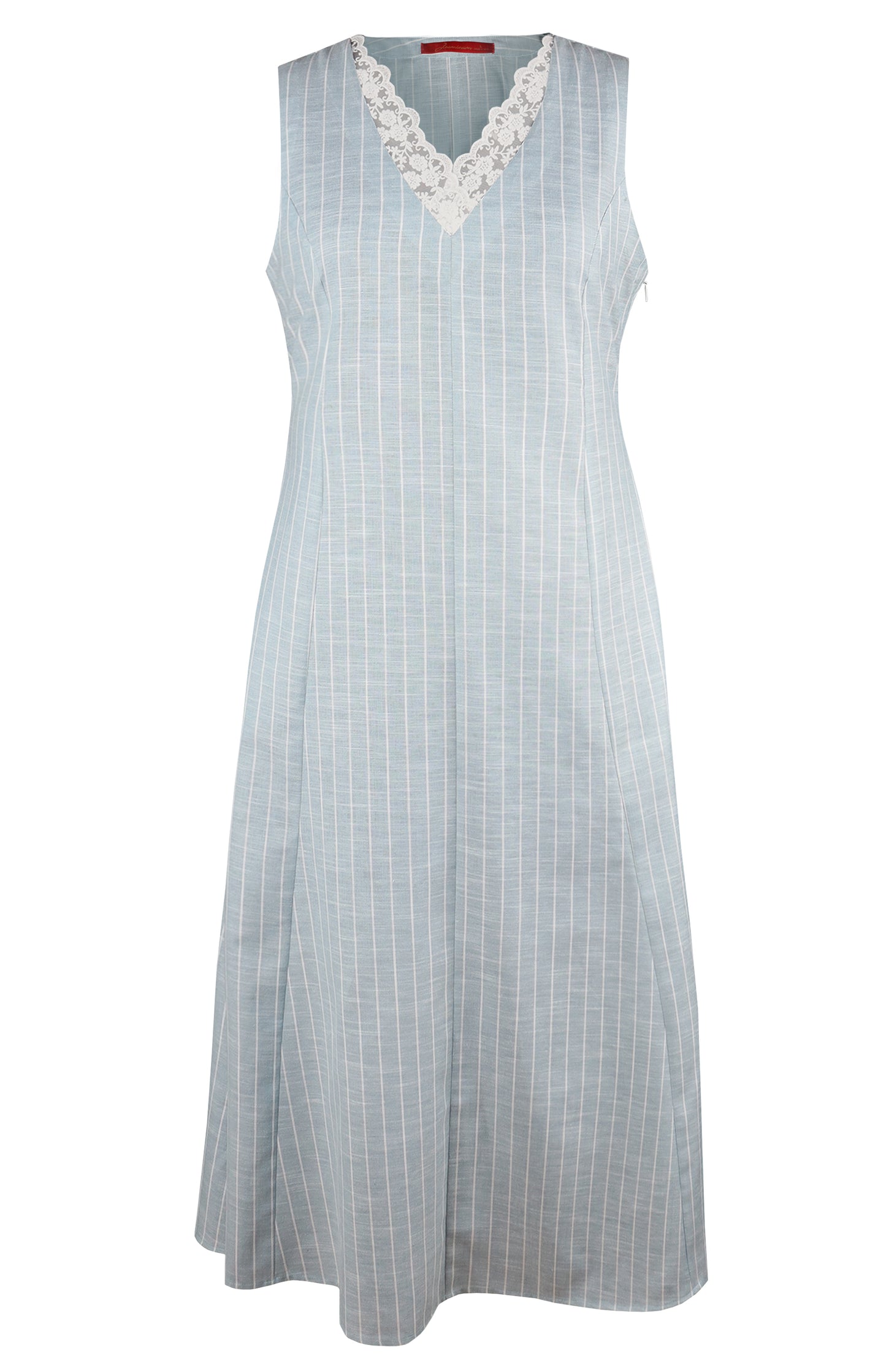 Linen Midi Dress With Lace Detail
