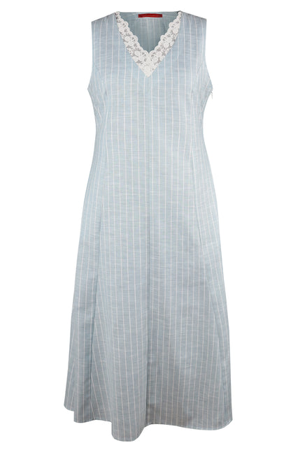Linen Midi Dress With Lace Detail