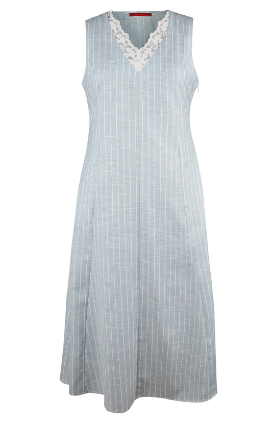 Linen Midi Dress With Lace Detail