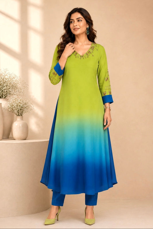 Ombré Flared Kurta Set