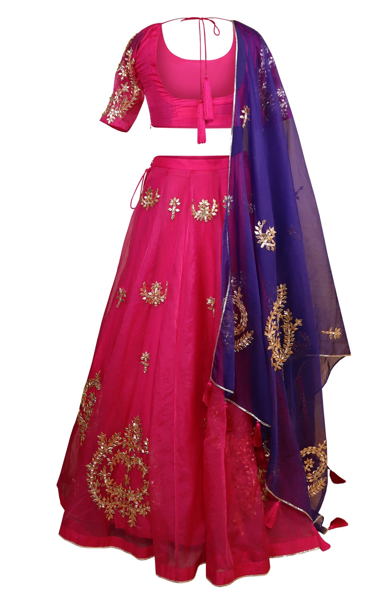 Magenta Organza Lehnga Choli With Gota Pati Embroidery