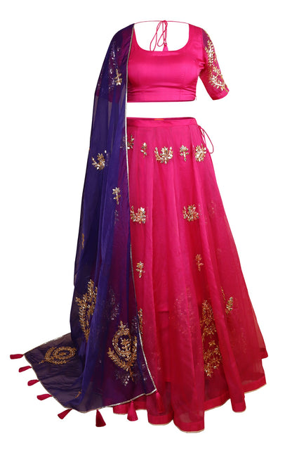 Magenta Organza Lehnga Choli With Gota Pati Embroidery