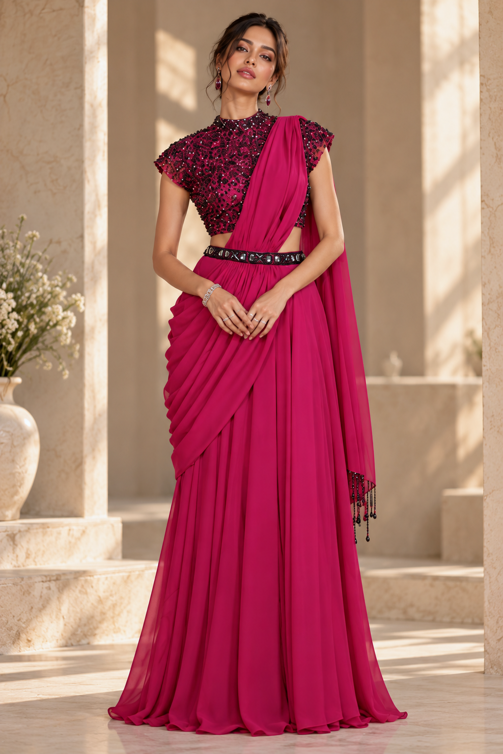 Crop Top With Sharara Saree