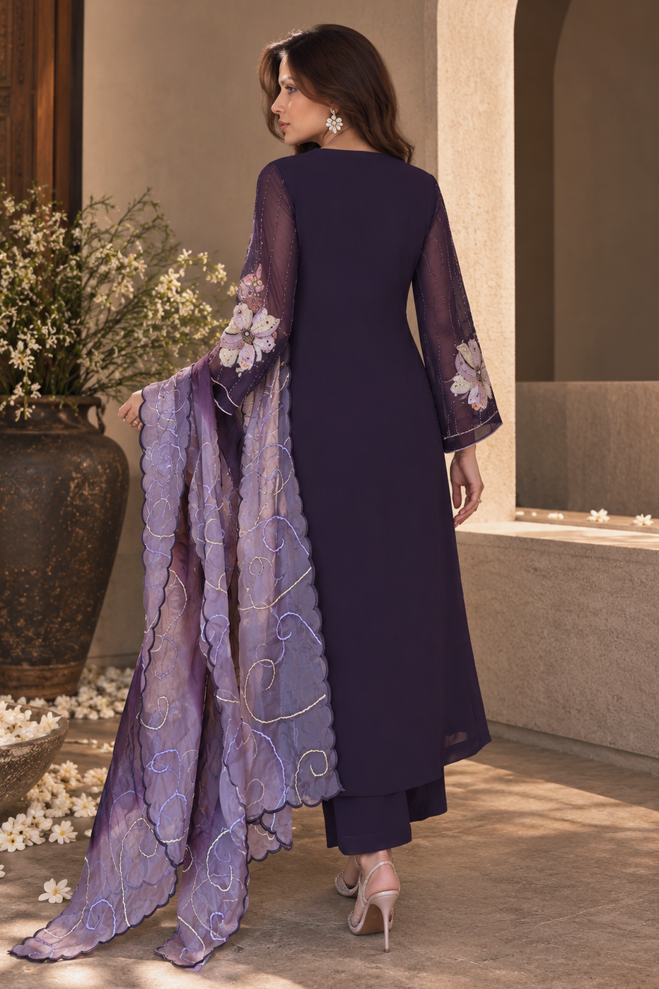 Magnolia A-line Georgette Suit - DEEP PURPLE