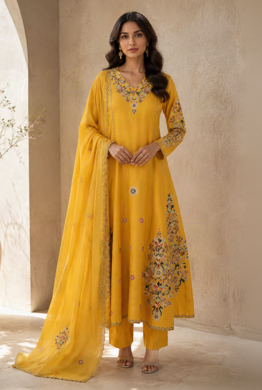 Kora Silk Anarkali With Aari Embroidery