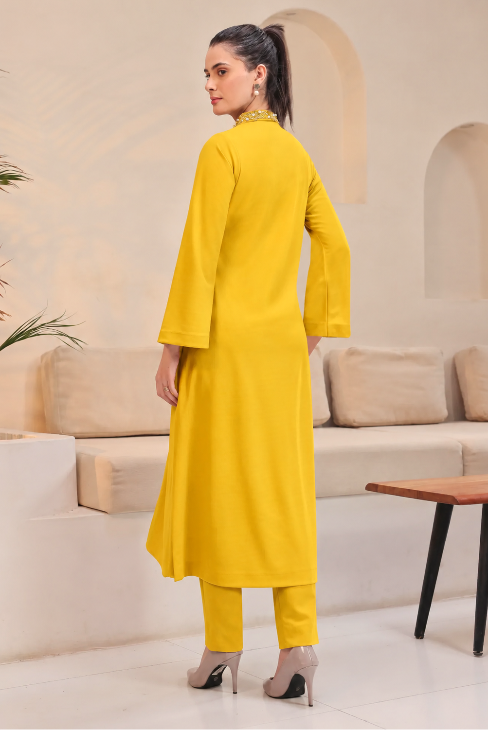 Cosmos Jacket Style Crepe Kurta Set - MANGO YELLOW