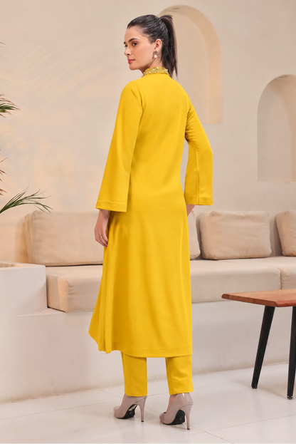 Cosmos Jacket Style Crepe Kurta Set - MANGO YELLOW