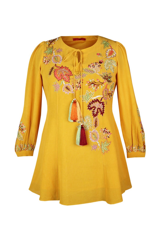 Crepe Kurti - MANGO YELLOW