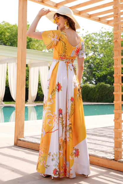 Printed Cowl Maxi - MARIGOLD