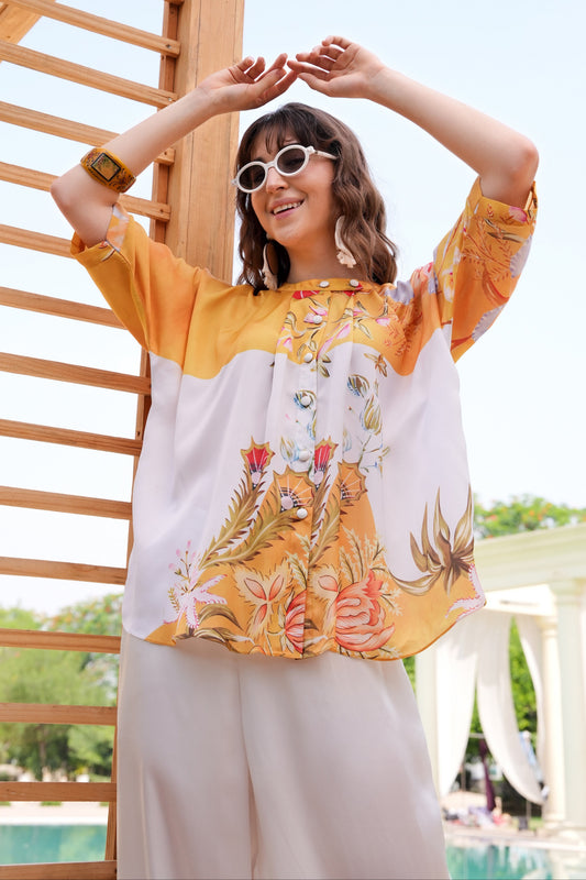 Satin Printed Kaftan Top - MARIGOLD