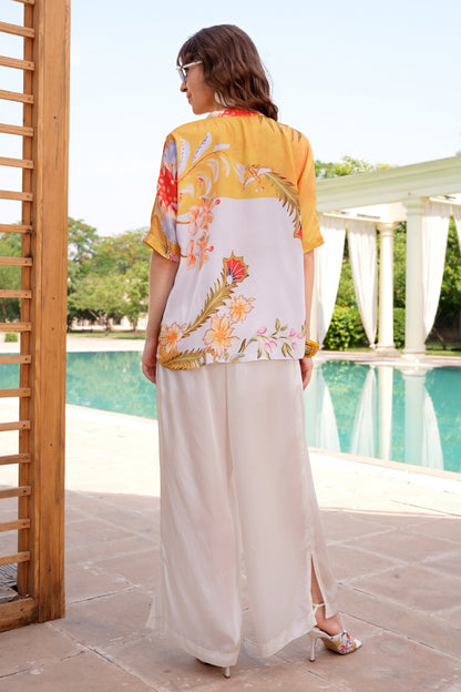 Satin Printed Kaftan Co-ord Set - MARIGOLD