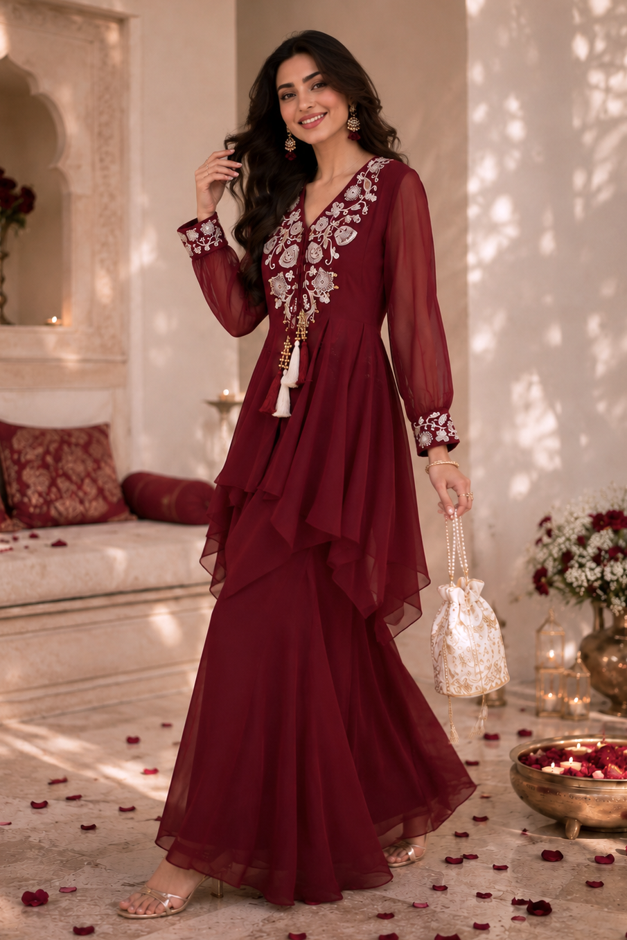 Aari & Abla Sharara Set - MAROON