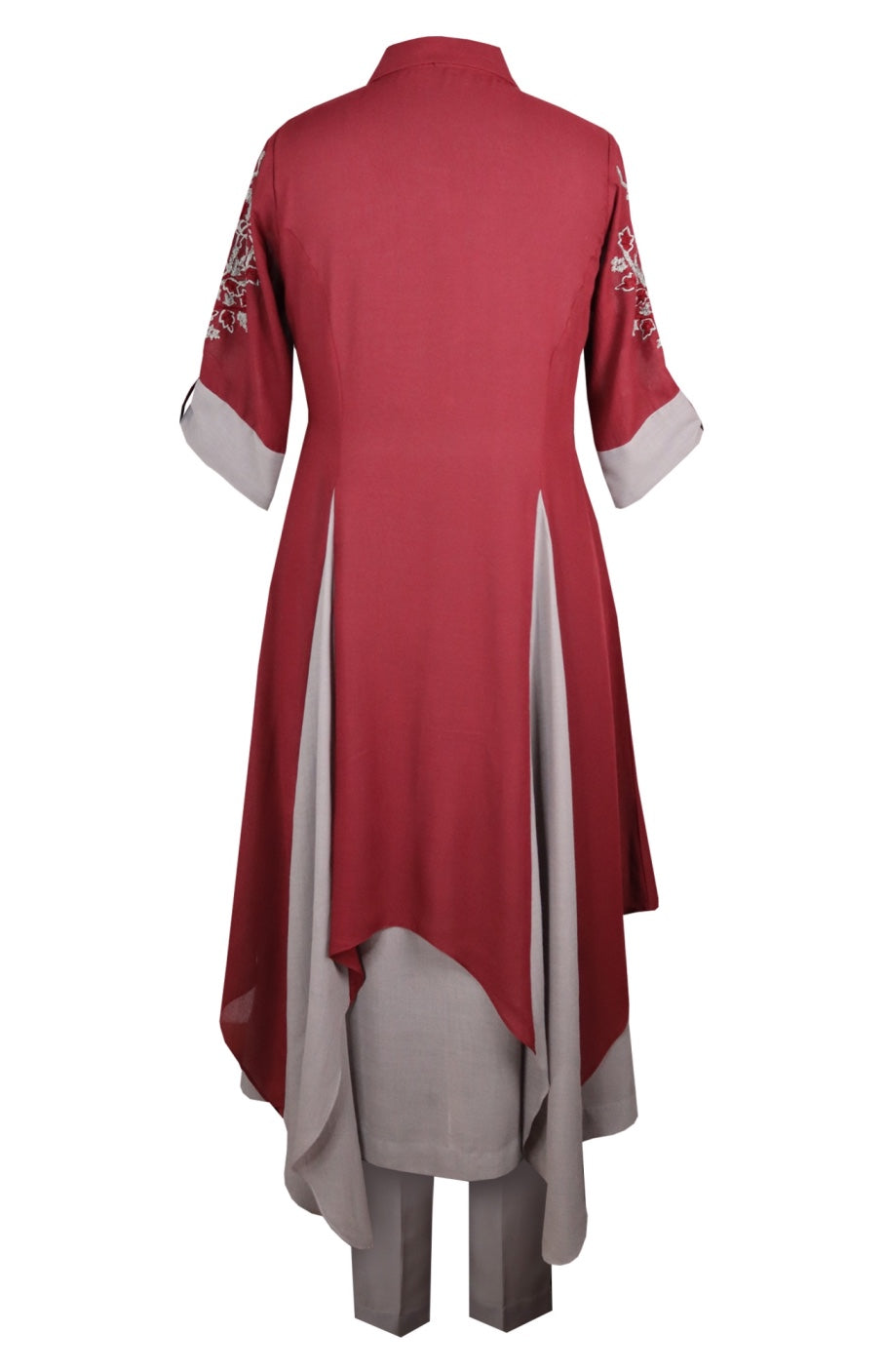 Voile Dual Asymmetric Kurta Set - MAROON