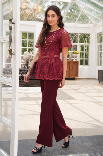 Lace Co-ord Set - MAROON
