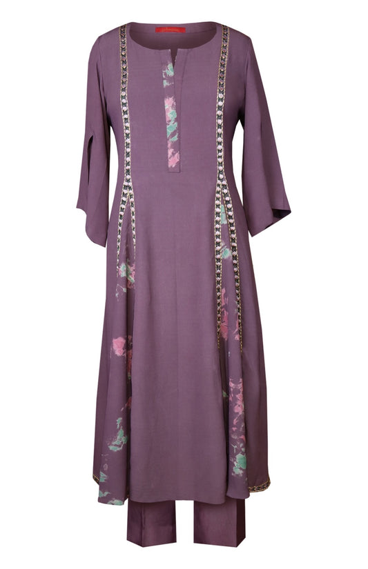 Mauve Crepe Kalidar Kurta Set