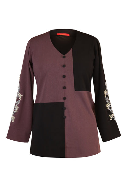 Mauve Black Colour Block Top
