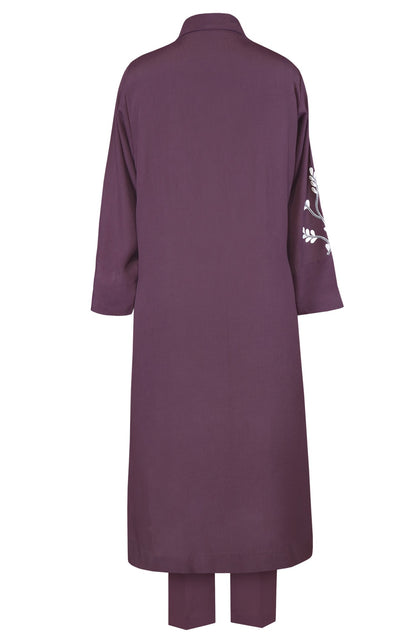 Mauve Double Breast Crepe Kurta Set