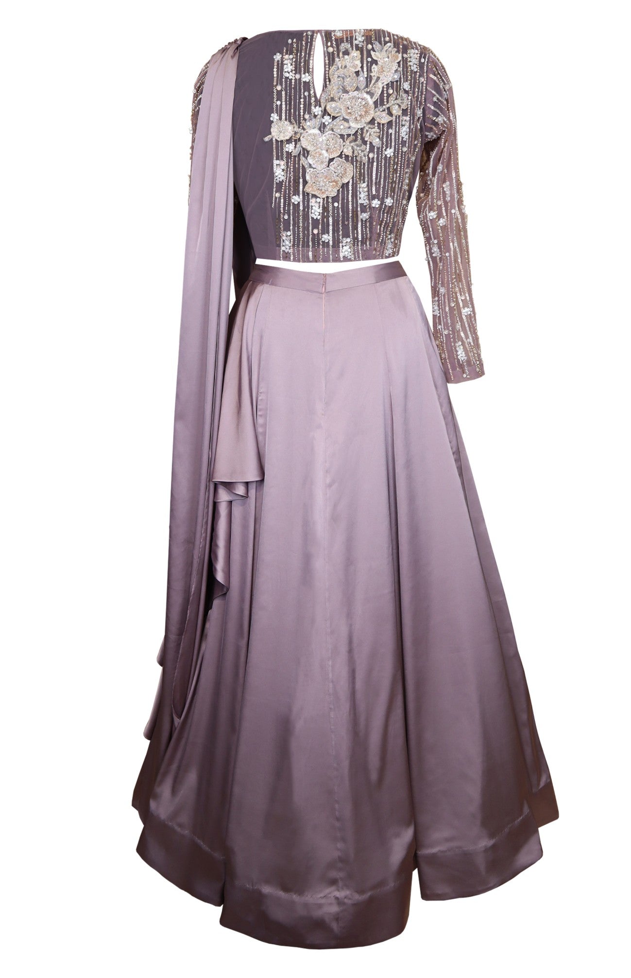 Mauve Satin Lehnga With 3D Embroidery