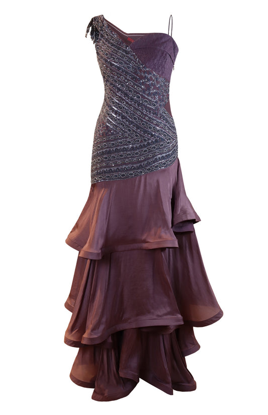 Tiered Silk Gown - MAUVE