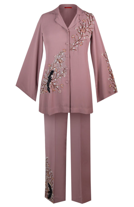 Georgette Co-ord Set With Sequins Embroidery - MAUVE