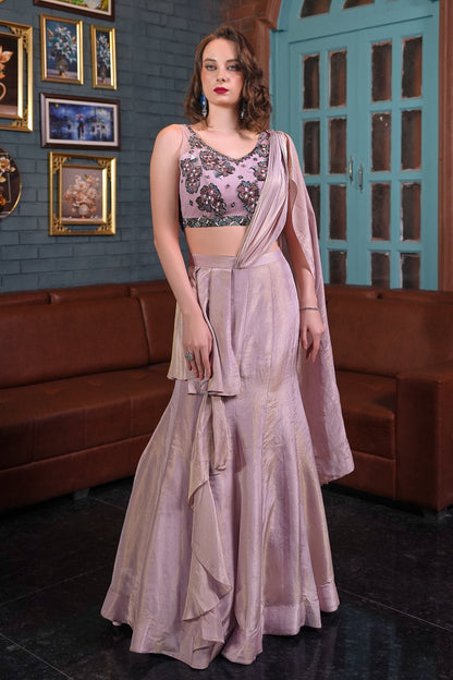 Ruffled Saree - MAUVE