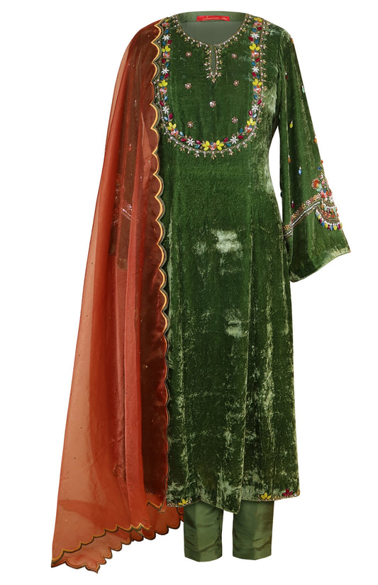 Mehndi Green Velvet Suit