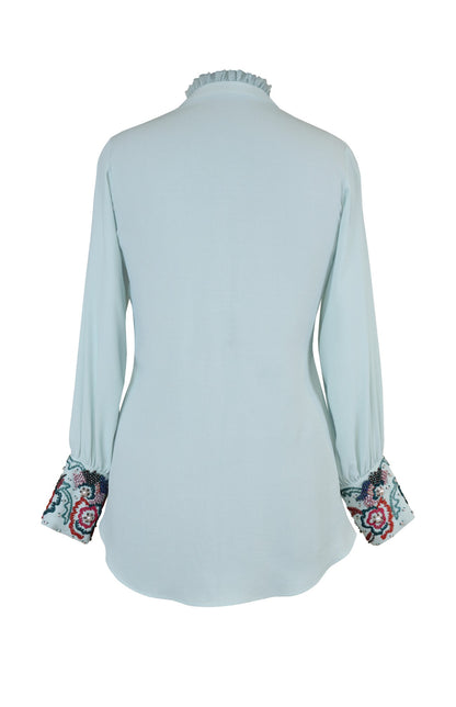 Crepe Top With Embroidered Cuff