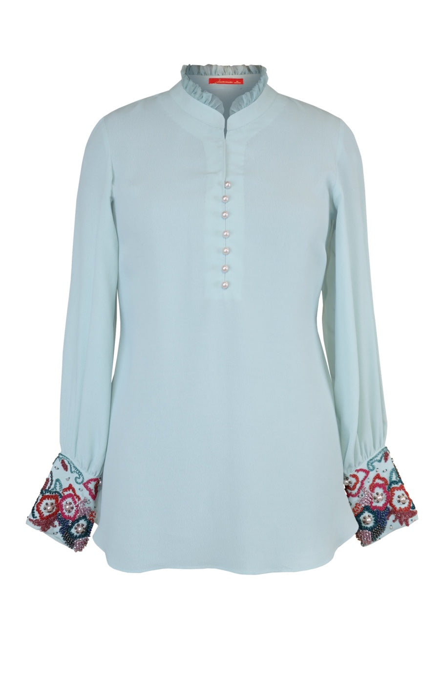 Crepe Top With Embroidered Cuff