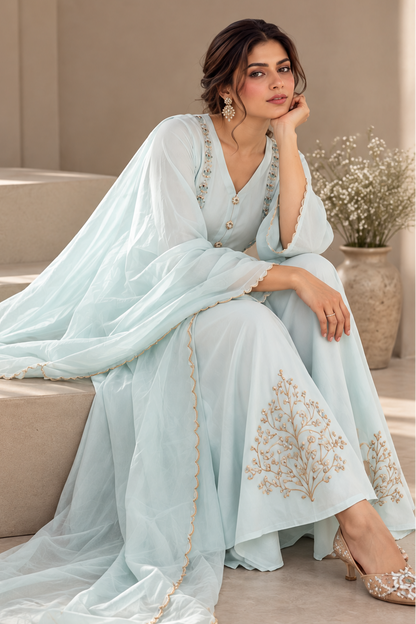 Kalidar Suit With Dabka Embroidery