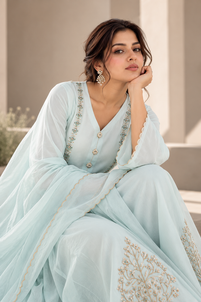 Kalidar Suit With Dabka Embroidery