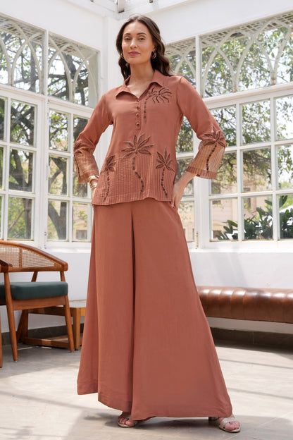 Aari Palms Flared Pants Co-ord Set - MOCHA
