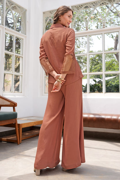 Aari Palms Flared Pants Co-ord Set - MOCHA
