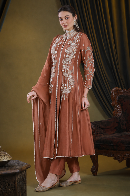 Kora Silk Anarkali With 3D Pearl Embroidery