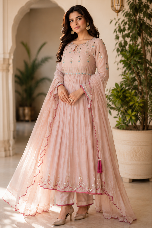 Mul Anarkali With Gota Patti Embroidery - NUDE