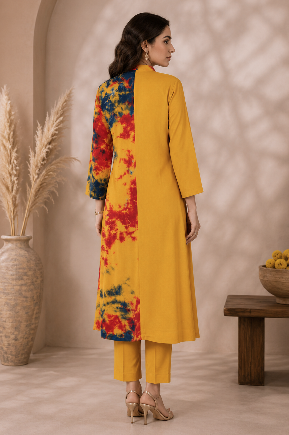 3D Embroidery T&D Kurta Set - MUSTARD
