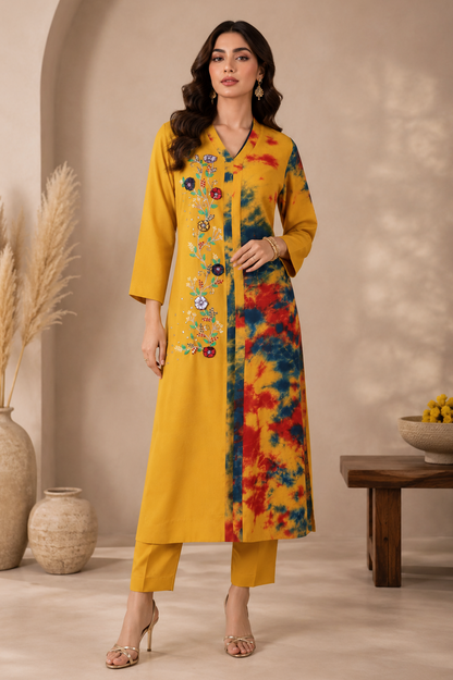 3D Embroidery T&D Kurta Set - PINK