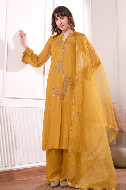 Georgette Kalidar Suit With Mukaish Embroidery - BOTTLE GREEN