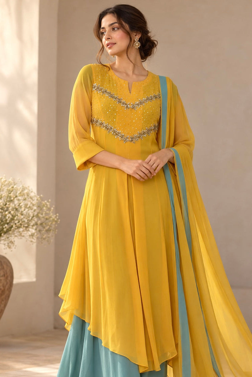 Mustard Georgette Suit