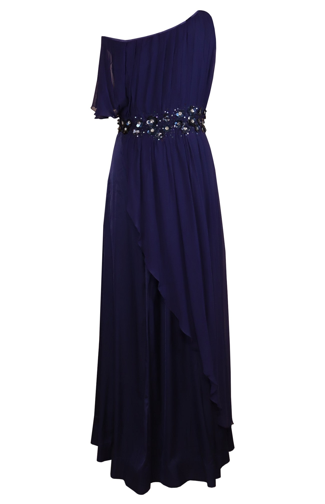 Navy Asymmetric Georgette And Satin Maxi
