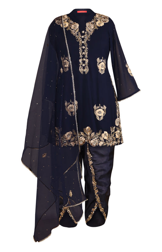 Zardozi Short Shirt With Tulip Salwar