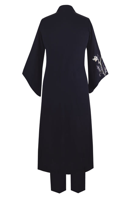 Navy Crepe Kurta Set With 3D Embroidery