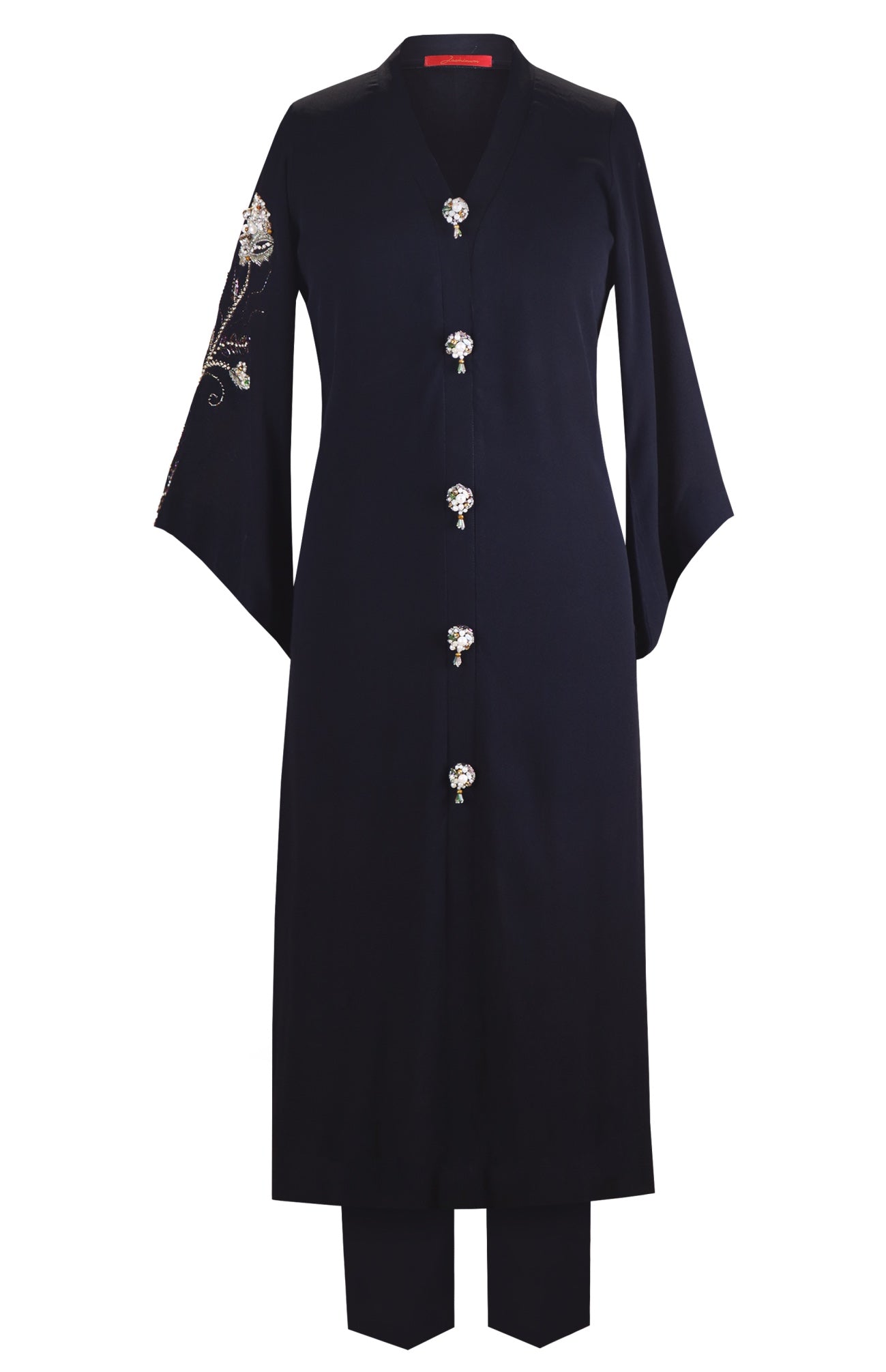Navy Crepe Kurta Set With 3D Embroidery