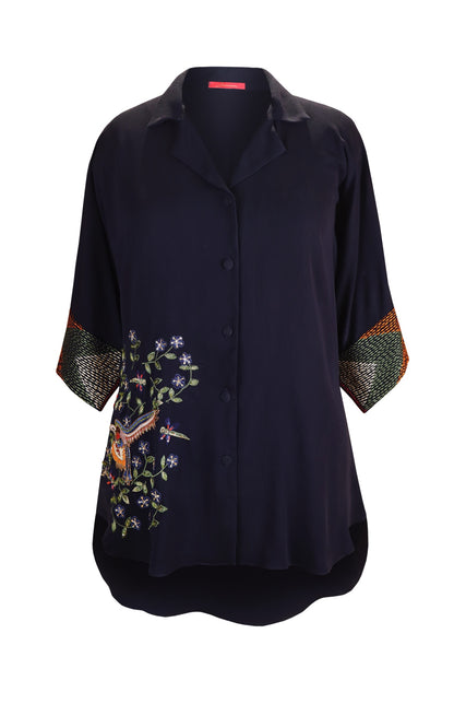 Georgette Shirt With Bird Motif