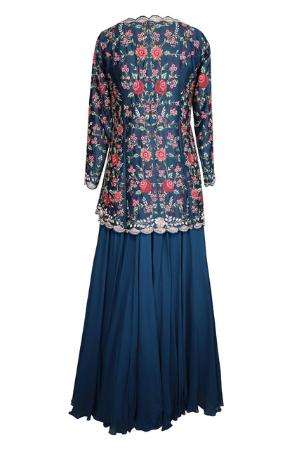 Navy Embroidered Jacket With Gown